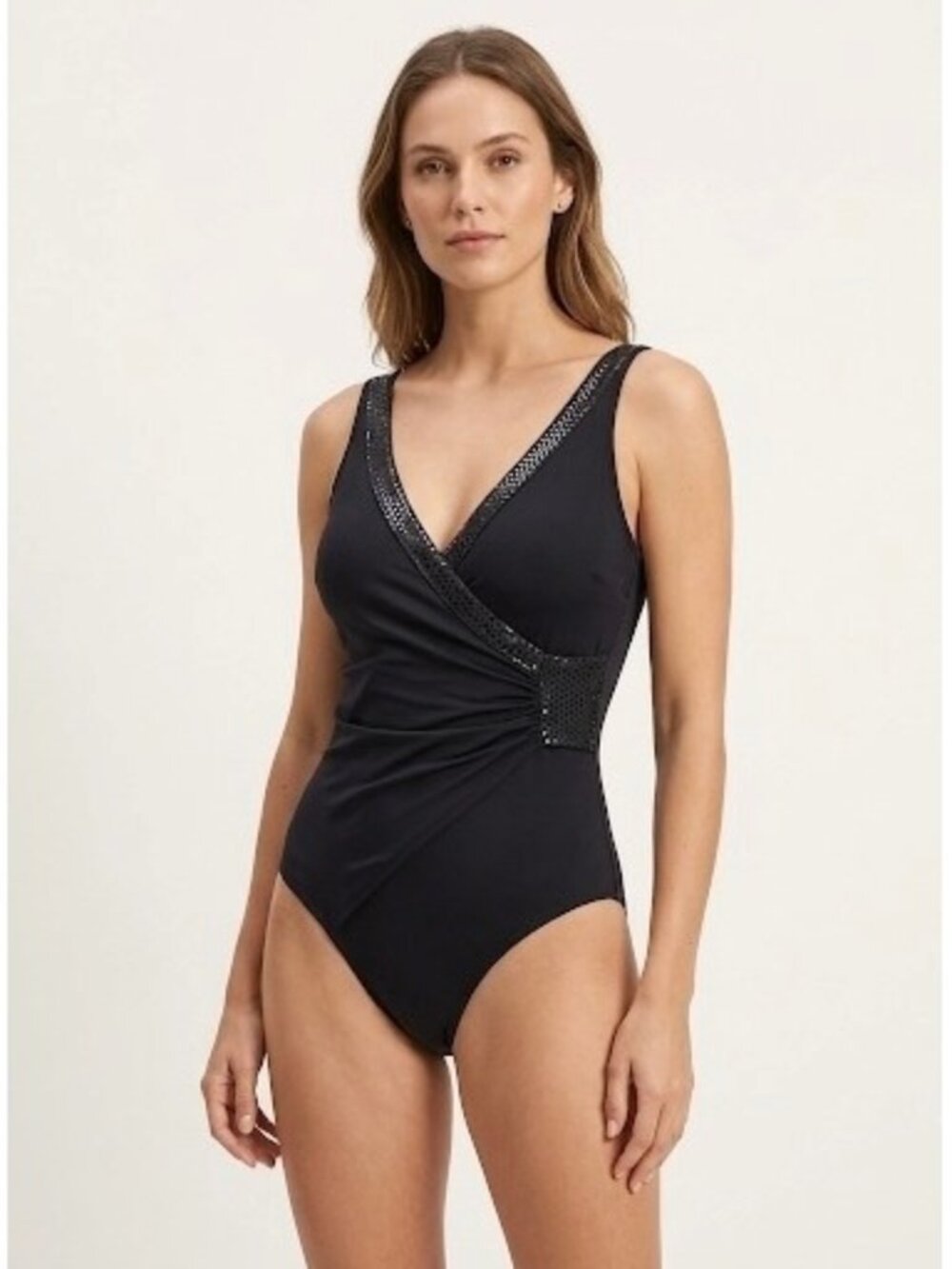 Carol Wior Swimsuit Slimsuit Vintage Black 8 M One Piece Slimming Tummy Control